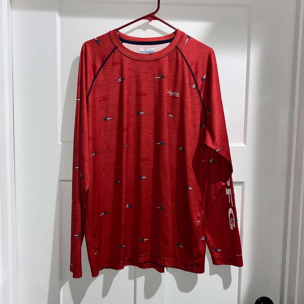 Columbia PFG Super Deep Waves Omni-Shade Red Fishing Shirt XL